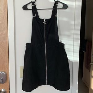 Black Suede Zip Up Bib Dress